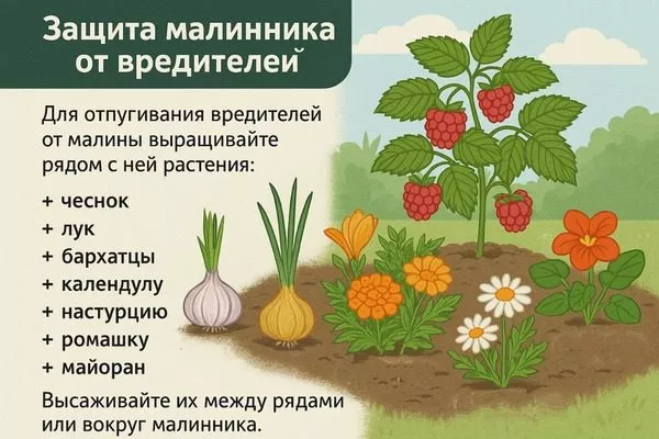 защита малины Дочь Геракла от вредителей при помощи растений