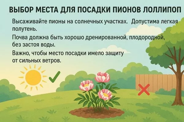 выбор места посадки пионов Лоллипоп