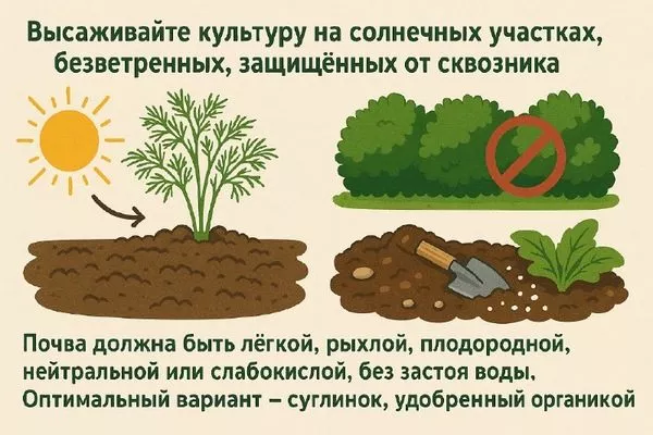 выбор места для посадки укропа Император