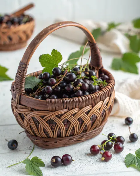 смородина в плетеной корзине