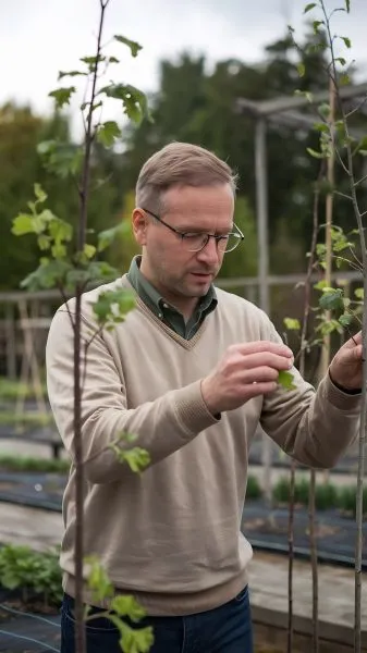 садовод осматривает завязи