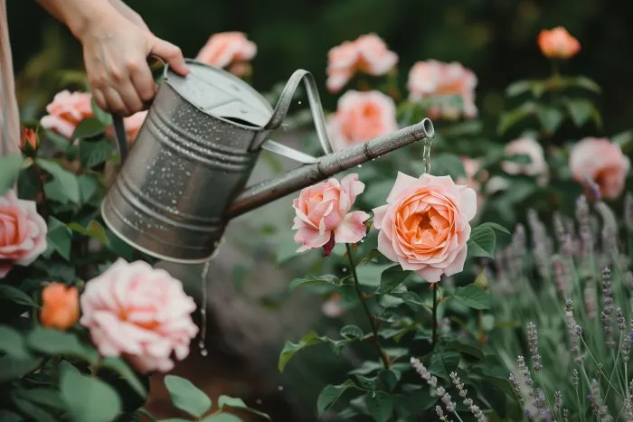 полив розы из лейки