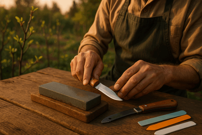 заточка садового ножа бруском