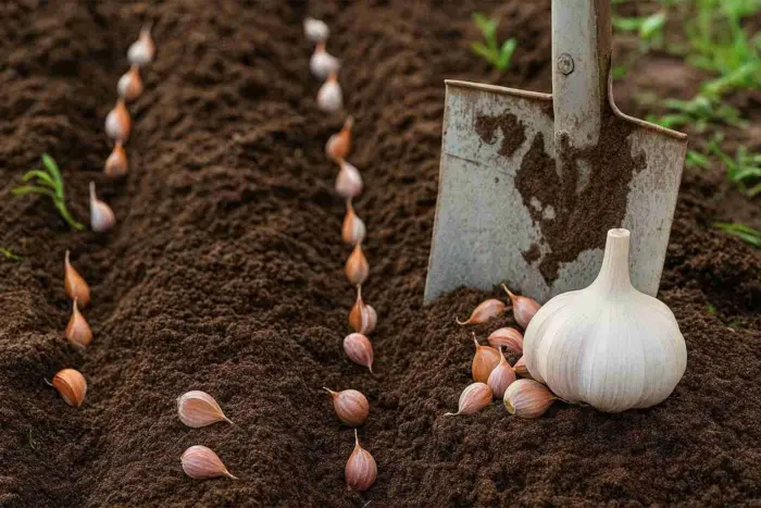 луковицы чеснока в земле