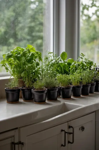 разная зелень на подоконнике