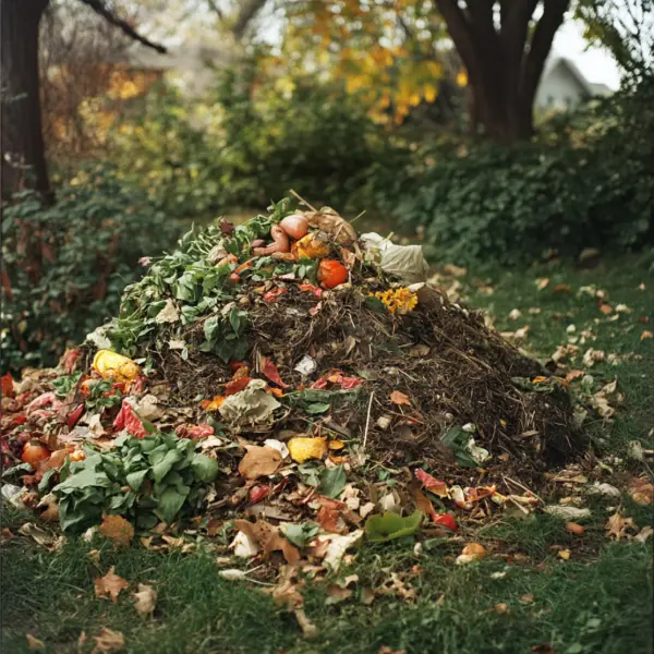 куча растительных отходов осенью